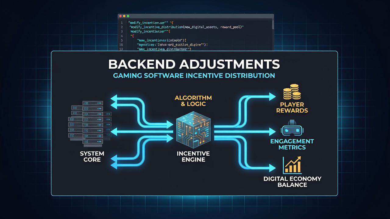 Data flow diagram illustrating backend adjustments for incentive distribution in gaming software