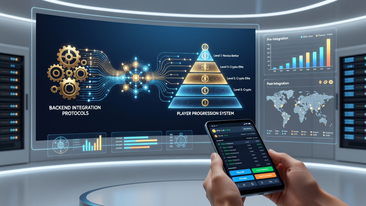 Backend servers processing cryptocurrency transactions and player data in mobile betting apps