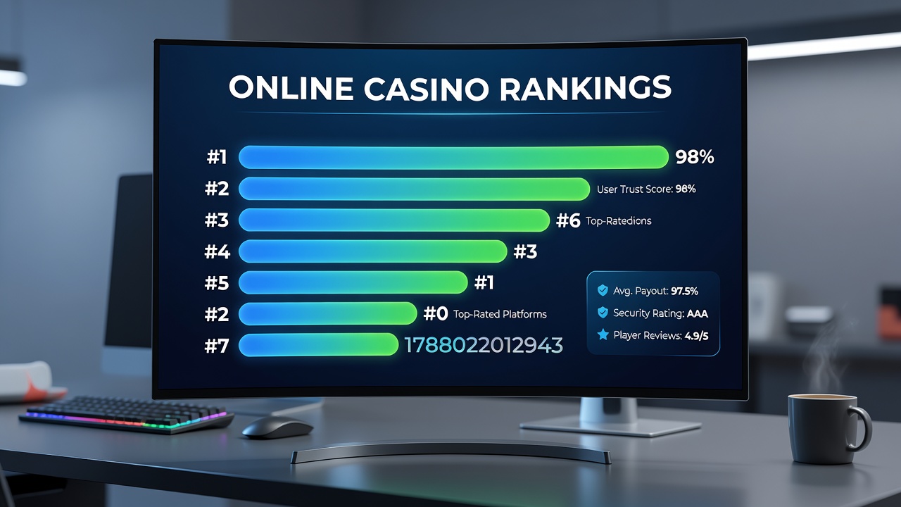 Mobile interface showing ranked casino options with bonus details