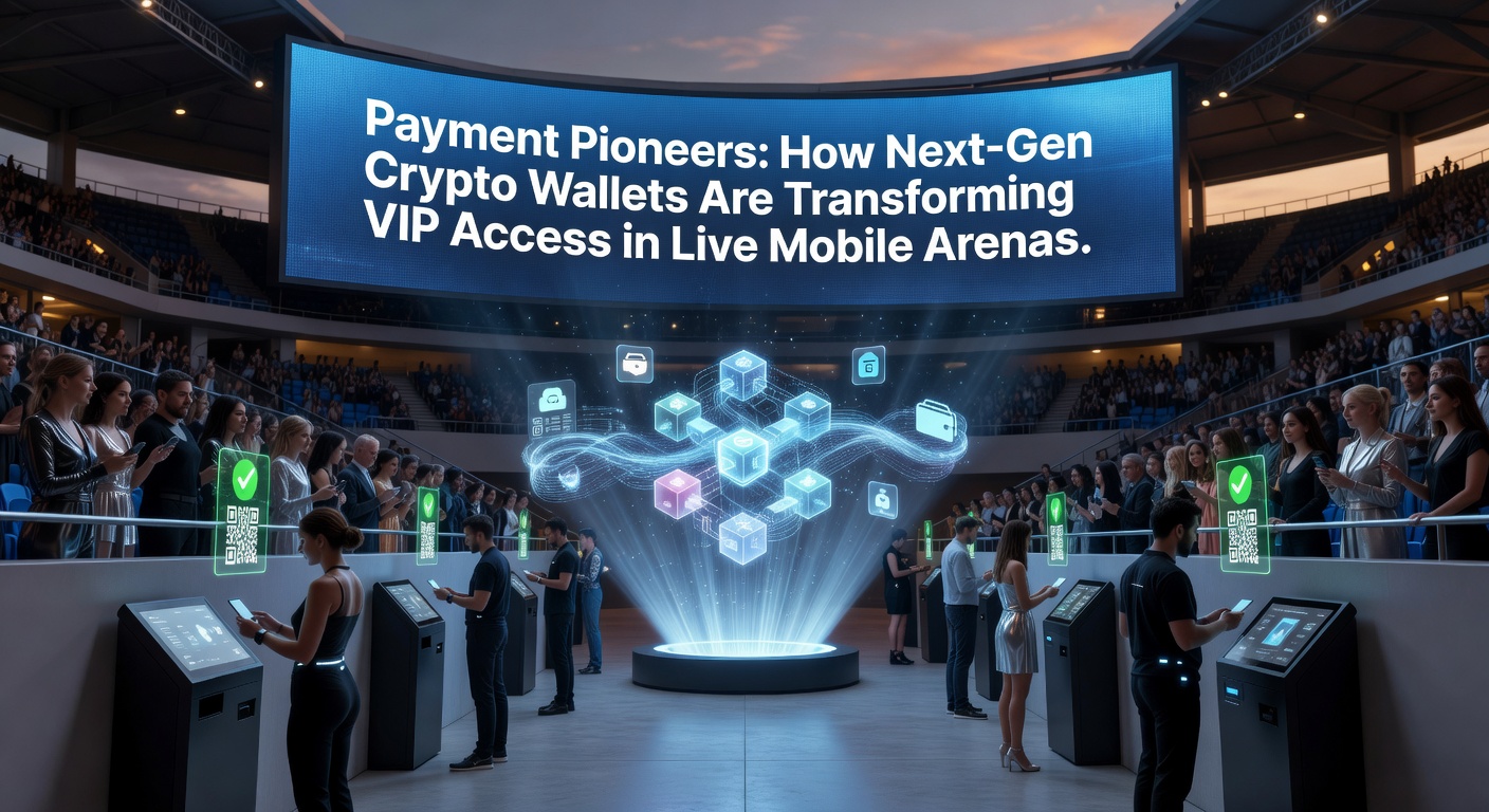 Illustration of a sleek mobile device displaying a crypto wallet interface integrated with live gaming streams, highlighting VIP badges and seamless transactions