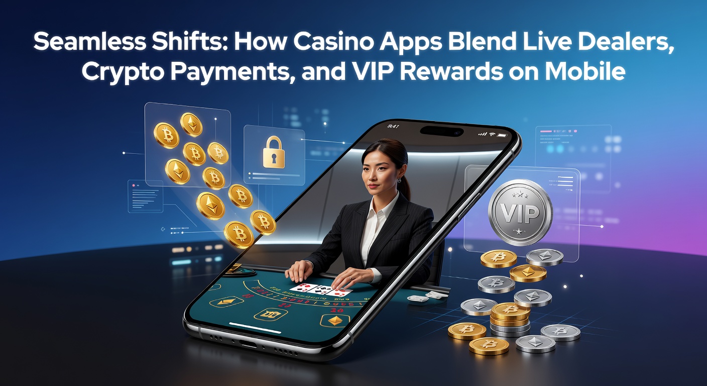 Smartphone screen displaying a live dealer blackjack table with crypto wallet integration and VIP badge visible in a casino app