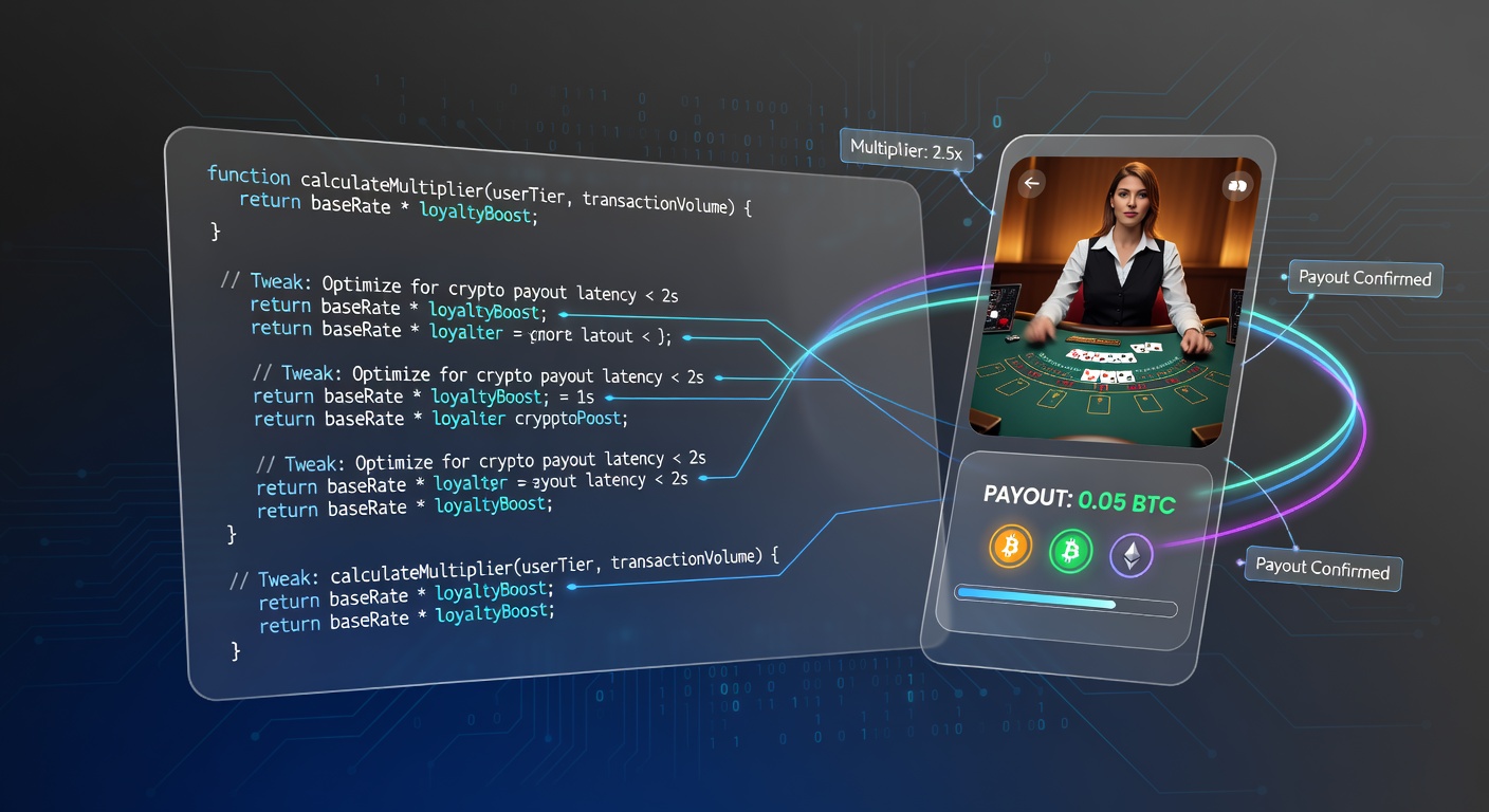 Backend code interface displaying loyalty multiplier adjustments in a mobile casino app with live dealer integration